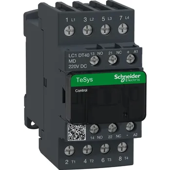 Stykač Schneider Electric LC1DT40MD Stykač 4P (4"Z") 40A v AC-1, pom.kont.1"Z"+1"V",220V DC, cívka s rozšíř.rozsahem a odruš.modulem