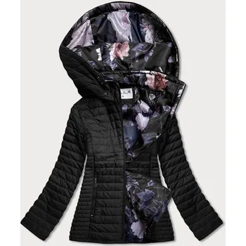 Dámská bunda Černá dámská bunda s květovanou podšívkou (SF726) odstíny černé XXL (44)
