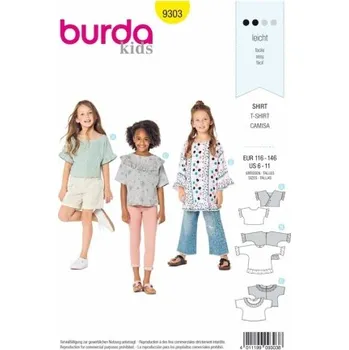 Střih Burda číslo 9303 na dětské tričko a halenku ve vel. 116-146 -