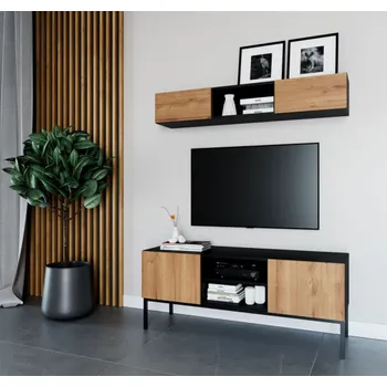 Pohovka Eltap Obývací stěna Lanzzi sestava 1, černá + dub artisan