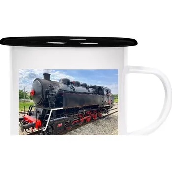 Plecháček - smaltový lem s potiskem Plecháček parní lokomotiva