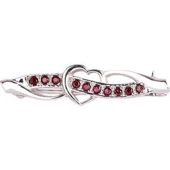 Brož granát - stříbrná brož - srdce (5117) povrchová úprava: rhodiované