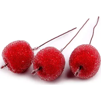 Umělá jablíčka v ledu, na drátku - červená (3 ks)