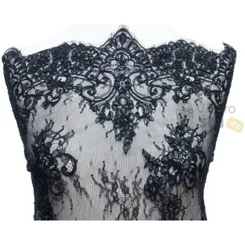 Metráž - krajka ČERNÁ společenská LZ92113021 - látka na společenské šaty - Černá, 140 cm