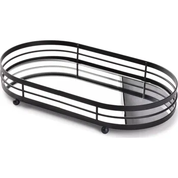 Oválný dekorativní podnos CEDRIC 33 cm se zrcadlem černý