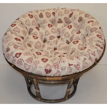 Nábytek Axin Trading s.r.o. Ratanový papasan 110 cm hnědý polstr motiv červená srdce