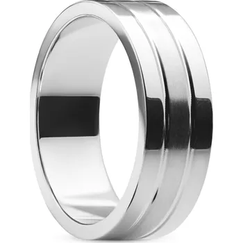 Prsten Ferrum | 8 mm plochý leštěný a kartáčovaný prsten z nerezové oceli stříbrné barvy se dvěma drážkami - Lucleon
