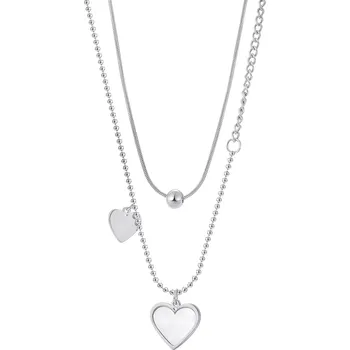 Náhrdelník Dvojitý náhrdelník z oceli 316L - hladké a perleťové srdce, lesklá kulička