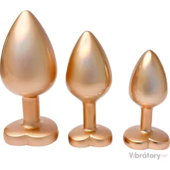 Anální kolík Sada kovových análních kolíků se srdíčkem Pearl Gold Plug Set