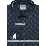 Pánská košile AMJ bavlněná, tmavě modrá s bílými čárkovanými puntíky VDBPSR1415, dlouhý rukáv, prodloužená délka, slim fit, vel. 40