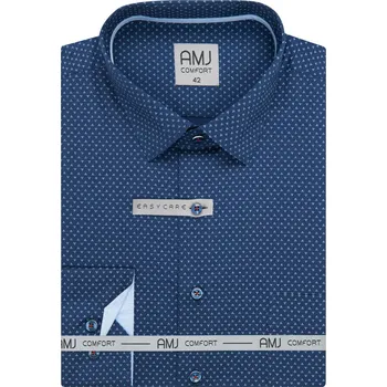 Pánská košile Pánská košile AMJ bavlněná, modrá se světle modrými trojúhelníčky VDSBR1411, dlouhý rukáv, slim fit, vel. 42