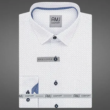 Pánská košile Pánská košile AMJ bavlněná, bílá - tmavě modře kropenatá VDBR1403, dlouhý rukáv, regular fit, vel. 49/50