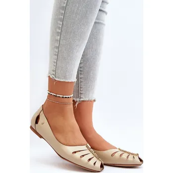 Dámské lodičky Zazoo 10009 Pohodlné Dámské Kožené Baletky Barva: Béžová, Velikost: 39