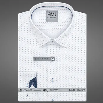 Pánská košile Pánská košile AMJ bavlněná, bílá s modrými tečkovanými trojúhelníky VDSBR1351, dlouhý rukáv, slim fit, vel. 40