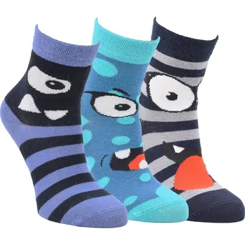 Pánské ponožky Ponožky dětské protiskluzové bavlněné 8101924, celoroční, chlapecké, smajlík, modré, 3 páry, vel. 19-22