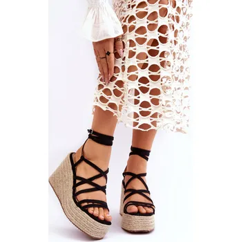 Dámské sandále Kožené sandály na klínu Margaritt Barva: Černá, Velikost: 41