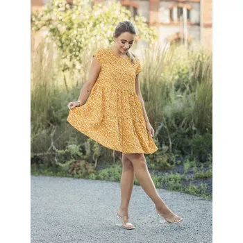 Dámské šaty BudesIN Žluté květované oversize šaty Miriyan Velikost: S