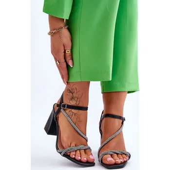 Dámské sandále Kožené sandály s kamínky podpatky Carlotta Barva: Černá, Velikost: 36