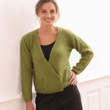 Dámský svetr Svetr s překřížením na knoflíčky mechová 38/40