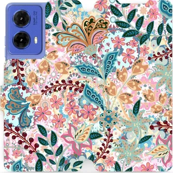 Pouzdro na mobilní telefon Flipové pouzdro Mobiwear - Motorola Moto G85 5G - MX04S Spletité kvítky a listy (Knížkové flip pouzdro, obal, kryt na mobil Motorola Moto G85 5G - MX04S Spletité kvítky a listy, materiál Umělá kůže + TPU - ochrana 360°, stojánek, silikonová vanička,)
