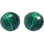 Stříbrné náušnice puzety s pravým minerálním kamenem Malachit