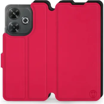Pouzdro na mobilní telefon Flipové pouzdro Mobiwear Semiš - Xiaomi Redmi 13 - Rudé & Černé (Knížkové semišové flip pouzdro, obal, kryt na mobil Xiaomi Redmi 13 - Rudé & Černé, materiál semiš + TPU, ochrana 360°, stojánek, silikonová vanička, magnetické zavírání)