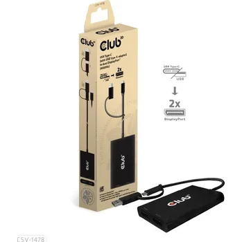 USB hub Club3D Video rozbočovač USB-C (USB-A adaptér) na 2xDP 4K60Hz Video splitter