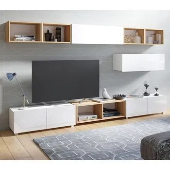 Obývací stěna Obývací stěna CALABRINI b | 300 cm | 9 dílů B1 | bílá lesk/dub zlatý