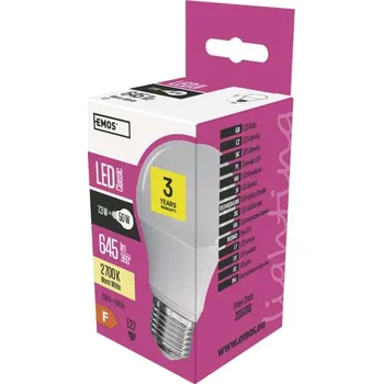 Žárovka LED žárovka Classic A60 / E27 / 7,3 W (50 W) / 645 lm / teplá bílá Emos