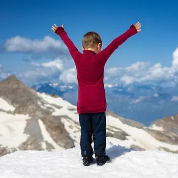 Chlapecká mikina Dětská rostoucí merino mikina Tarua rolák - rubínová s veverkou velikost 98-104