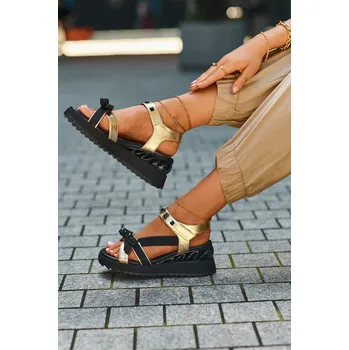 Dámské sandále Dámské sandály s mašlí D&A CR956 Barva: Zlatá, Velikost: 37