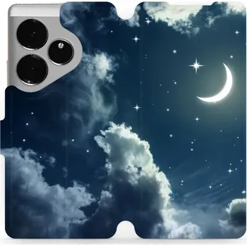 Pouzdro na mobilní telefon Flipové pouzdro Mobiwear - Realme GT 6 5G - V145P Noční obloha s měsícem (Knížkové flip pouzdro, obal, kryt na mobil Realme GT 6 5G - V145P Noční obloha s měsícem, materiál Umělá kůže + TPU - ochrana 360°, stojánek, silikonová vanička, magnetické zavírání