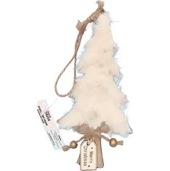 Vánoční dekorace Dřevěná dekorace, CHLUPATÝ STROMEČEK SE ŠTÍTKEM, 15,5x8 cm, 1 kus
