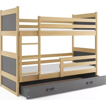 BMS GROUP Dětská patrová postel Rico - 2 osoby, 80x190 s úložným prostorem bez matrace – Borovice, Grafit, Grafit