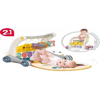 Dětské chodítko Vzdělávací podložka posunovací chodítko s klavírem 2v1 Bibi-inn šedá (KX3612_1)