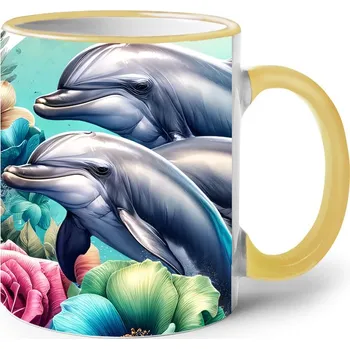 Keramický hrnek Delfíni, Barva Žlutá, Velikost 330 ml, Canvas Keramický hrnek s barevným uchem Bezvatriko.cz 2728