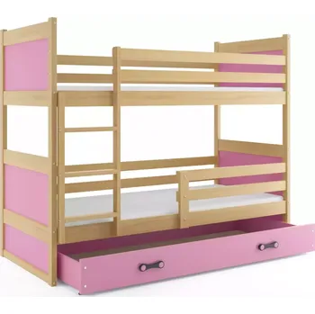 BMS GROUP Dětská patrová postel Rico - 2 osoby, 80x160 s úložným prostorem bez matrace – Borovice, Růžová, Růžová
