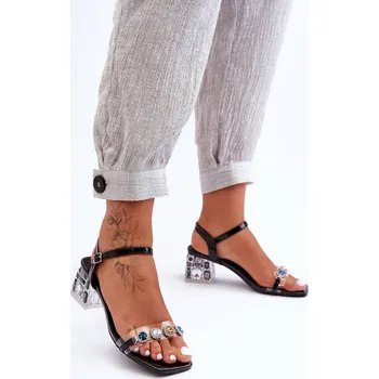 Dámské sandále Dámské sandály na podpatku s krystaly SBarski MR1037-01 Barva: Černá, Velikost: 37