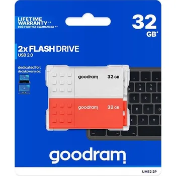 USB flash disk GOODRAM Flash Disk 2x32GB UME2, USB 2.0, bílá, červená