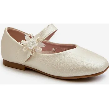 Dívčí baleríny Brokátové Dětské Baletky S Velcro Zapínáním Jeylin Barva: Béžová, Velikost: 27