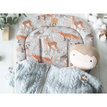 SET Podložka prodloužená (Wild Forest, šedý fleece) + copánková deka (light grey, šedý fleece)