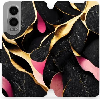 Pouzdro na mobilní telefon Flipové pouzdro Mobiwear - OnePlus Nord CE 4 Lite 5G - VP35S Černý a zlatavý mramor (Knížkové flip pouzdro, obal, kryt na mobil OnePlus Nord CE 4 Lite 5G - VP35S Černý a zlatavý mramor, materiál Umělá kůže + TPU - ochrana 360°, stojánek, silikonová vaničk