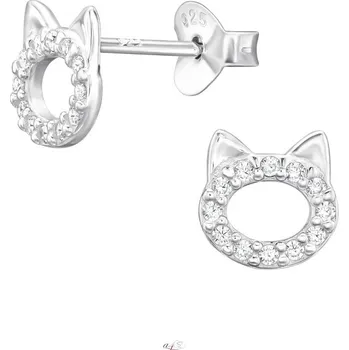 Náušnice Stříbrné puzetové náušnice Kočka S45884 (Náušnice s kočkou,kočky Šperkovní stříbro 925)