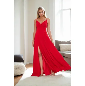 Dámské šaty 74886 Dewberry Rope Strap Slit Evening &amp; Graduation Dress-RED dewberry červená 2923900