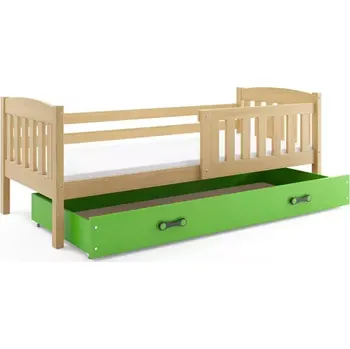 Postel BMS GROUP Dětská postel Kubus - 1 osoba, 80x160 s úložným prostorem s matrací – Borovice, Zelená