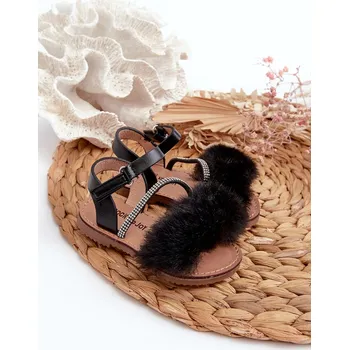 Dívčí sandály Lakýrované dětské sandálky s mašlí na suchý zip Joratia Barva: Černá, Velikost: 25