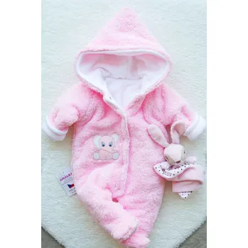 Kojenecká kombinéza AMÁLKA Zateplená chlupatá růžová kombinéza, slon Velikost: 62-68