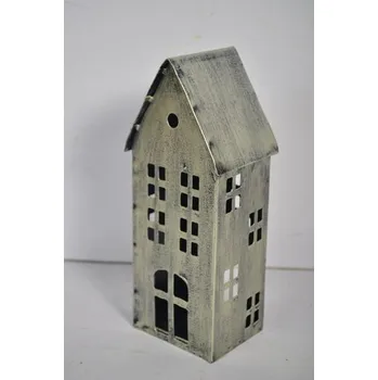 Svícen Kovový domeček na čajovou svíčku, champagne, 20x8,5x6 cm