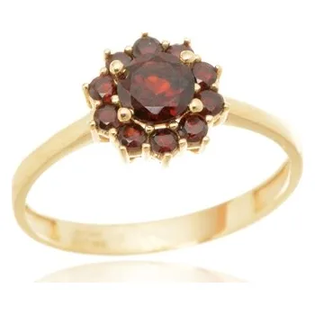 Prsten Dámský prsten ze žlutého zlata s granáty PR0733F + DÁREK ZDARMA