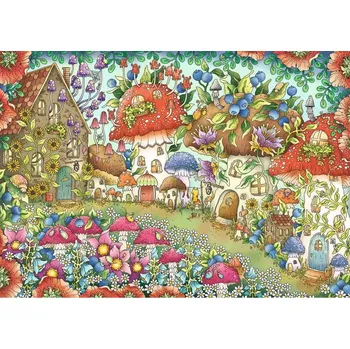 RAVENSBURGER Puzzle Roztomilé houbové domečky na květinové louce 1000 dílků